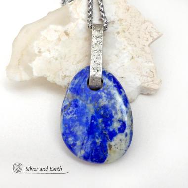 Blue Lapis Lazuli Sterling Silver Pendant Necklace - One of a Kind Modern Natural Gemstone Jewelry