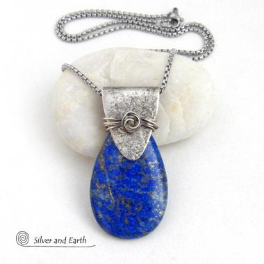 Lapis Lazuli Sterling Silver Pendant Necklace - Artisan Handcrafted Unique Natural Gemstone Jewelry