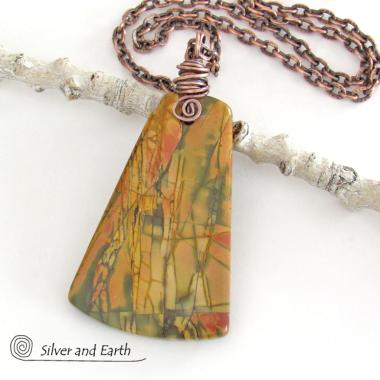 Red Creek Jasper Pendant Necklace - Big Bold Natural Stone Necklace