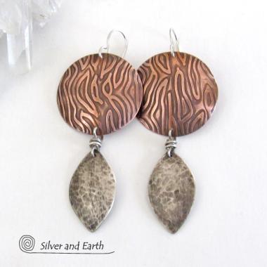 Sterling Silver & Copper Mixed Metal Earrings - Contemporary Modern Jewelry