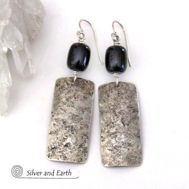 Sterling Silver and Black Onyx Gemstone Earrings - Classic Modern Sterling Silver Jewelry