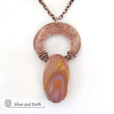 Banded Agate Copper Necklace - One of a Kind Earthy Natural Stone Jewelry