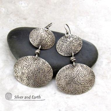 Textured Sterling Silver Double Dangle Earrings - Everyday Modern Silver Jewelry