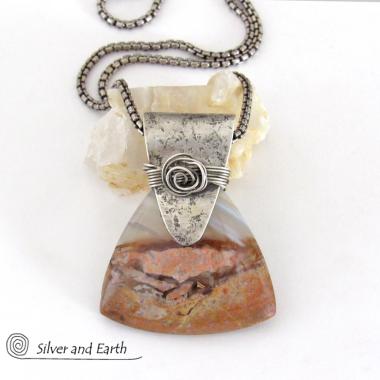 Desert Landscape Agate Sterling Silver Pendant Necklace - Handcrafted Artisan Sterling & Gemstone Jewelry