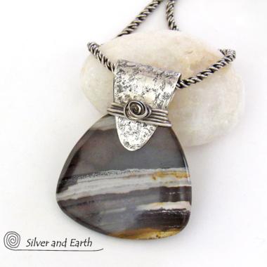 Petrified Wood Sterling Silver Necklace - Unique Organic Natural Earthy Jewelry