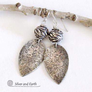 Modern Sterling Silver Leaf Earrings -  Nature Jewelry Gifts for Women