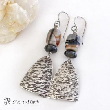 Picasso Marble Sterling Silver Earrings - Modern Earthy Natural Stone Jewelry