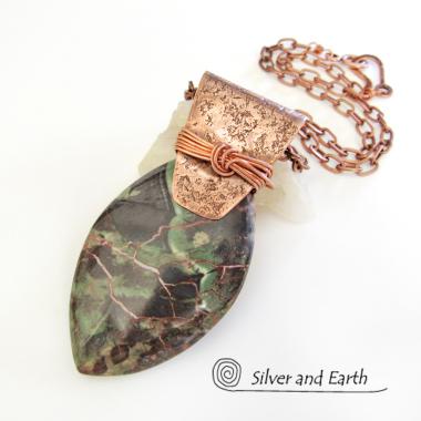 Green Rhyolite Jasper & Copper Necklace - One of  Kind Stone Jewelry