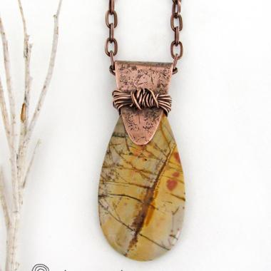 Red Creek Jasper Copper Necklace - One of a Kind Earthy Natural Stone Jewelry