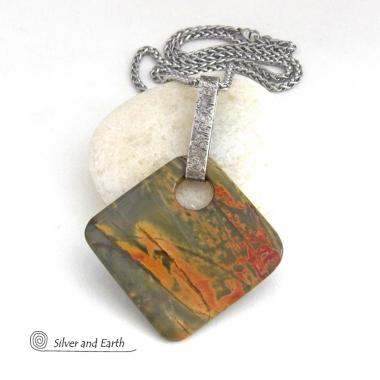 Red Creek Jasper Sterling Silver Pendant Necklace - Earthy Natural One of a Kind Stone Jewelry