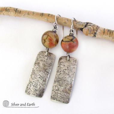 Sterling Silver Earrings with Red Creek Jasper Stones - Earthy Natural Stone Jewelry