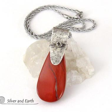 Red Jasper Sterling Silver Pendant Necklace - Artisan Handcrafted Silver & Gemstone Jewelry