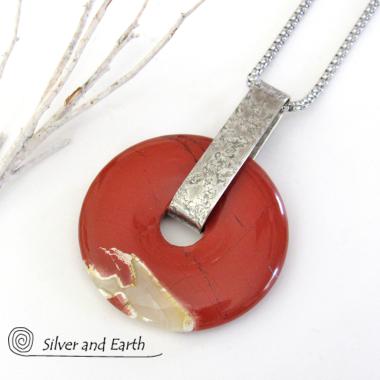 Red Jasper Sterling Silver Pendant Necklace - Natural Stone Jewelry