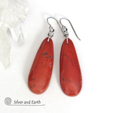 Red Jasper Gemstone Earrings on Sterling Silver Ear Wires - Earthy Natural Stone Jewelry