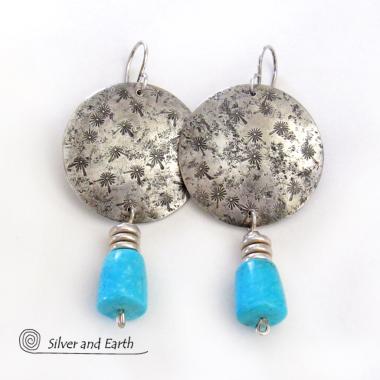 Sterling Silver Earrings with Dangling Sleeping Beauty Turquoise Stones