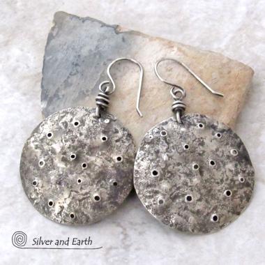 Hammered Sterling Silver Earrings with Rustic, Organic Texture - Earthy Silver Jewelry