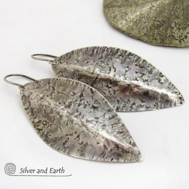 Sterling Silver Earrings with Hammered Rustic Organic Texture - Modern Contemporary Jewelry