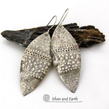 Earthy Organic Sterling Silver Dangle Earrings - Modern Rustic Edgy Jewelry