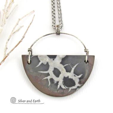 Septarian Fossil Stone Pendant Necklace - Ancient Natural Fossil Jewelry for Men and Women