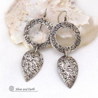 Textured Sterling Silver Dangle Earrings - Modern Contemporary Silver Jewelry