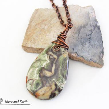 Mushroom Rhyolite Jasper Pendant on Copper Chain Necklace - Earthy Natural One of a Kind Stone Jewelry