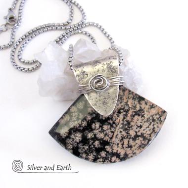 Snowflake Obsidian Sterling Silver Pendant Necklace - Unique One-of-a-Kind Gemstone Jewelry