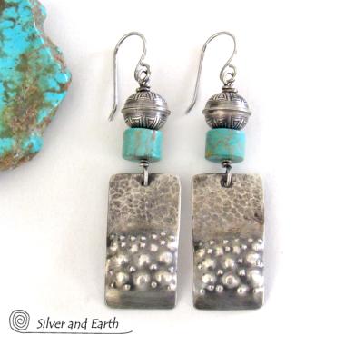 Sterling Silver Tribal Earrings with Turquoise - Modern Southwest Jewelry