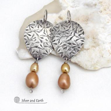 Modern Dressy Sterling Silver Earrings with Gold Freshwater Pearls