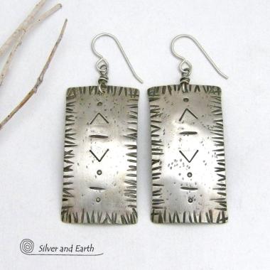 Hand Stamped Sterling Silver Earrings with a Modern Southwestern Tribal Flair