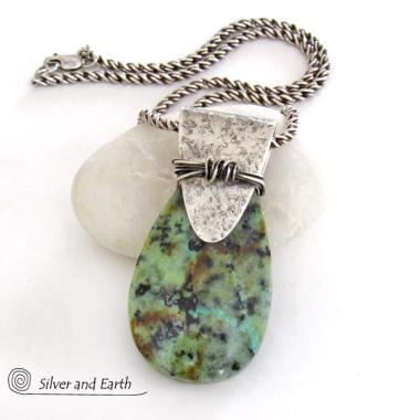 African Turquoise Sterling Silver Necklace - Unique Handcrafted Silver & Stone Jewelry