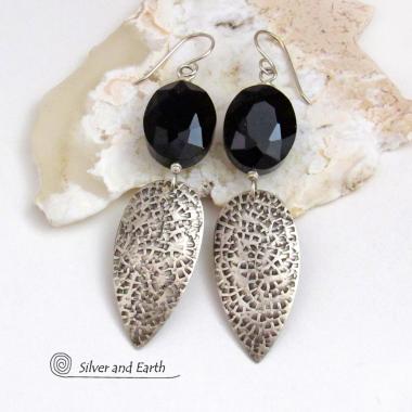 Sterling Silver Earrings with Sparkly Faceted Black Crystal Beads - Elegant Dressy Jewelry