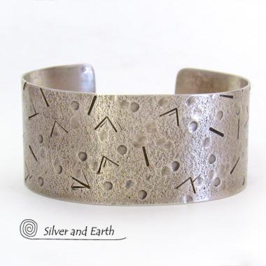Modern Sterling Silver Cuff Bracelet with Unique Texture - Handmade Silver Jewelry