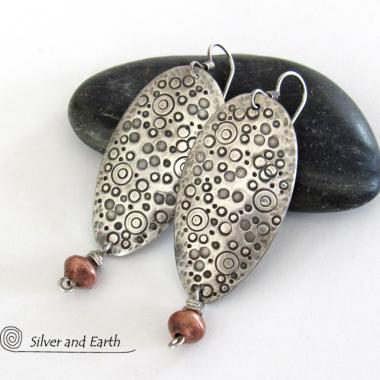 Sterling Silver Earrings with Intricate Textured Design - Unique Handcrafted Silver Jewelry