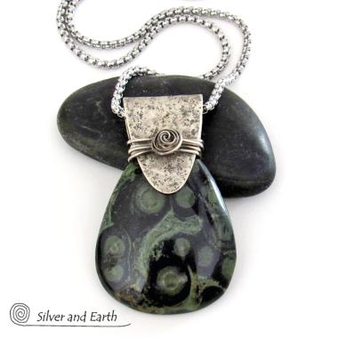Kambaba Jasper Sterling Silver Necklace - Unique One of a Kind Natural Stone Jewelry