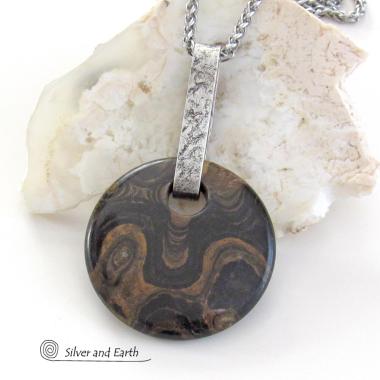Stromatolite Fossil Sterling Silver Necklace - Artisan Handcrafted Earthy Natural Fossil Stone Jewelry