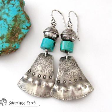 Handcrafted Sterling Silver & Turquoise Earrings - Bold Modern Tribal Southwest Style Jewelry