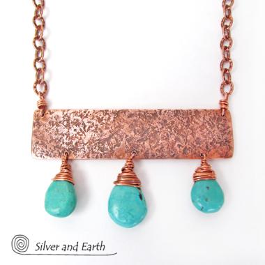 Natural Turquoise & Copper Statement Necklace - Bold Boho Chic Jewelry