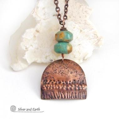 Boho Chic Copper Necklace with Natural Turquoise Stones - Rustic Earthy Bohemian Jewelry
