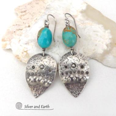 Earthy Natural Turquoise and Sterling Silver Earrings - Unique Modern Southwest Style Handcrafted Jewelry