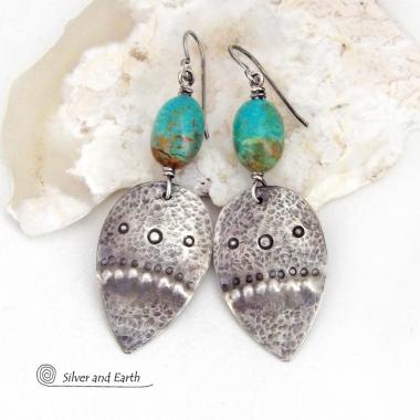 Earthy Natural Turquoise and Sterling Silver Earrings - Unique Modern Southwest Style Handcrafted Jewelry
