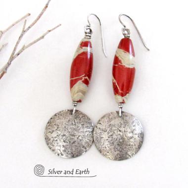 White Lace Red Jasper Sterling Silver Earrings - Unique Natural Stone Jewelry