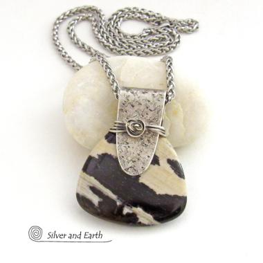 Brown Zebra Jasper Sterling Silver Necklace - Unique One of a Kind Earthy Natural Stone Jewelry