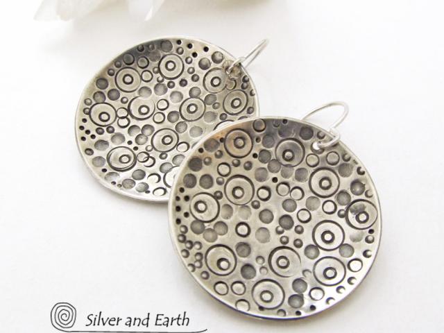 Sterling Silver Dangle Earrings with Intricate Hand Stamped Design