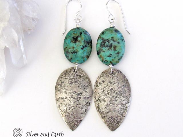 Sterling Silver & African Turquoise Earrings - Silver & Natural Stone Jewelry