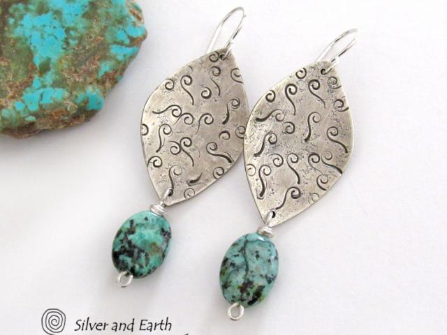 Sterling Silver Earrings with African Turquoise - Handcrafted Artisan Jewelry