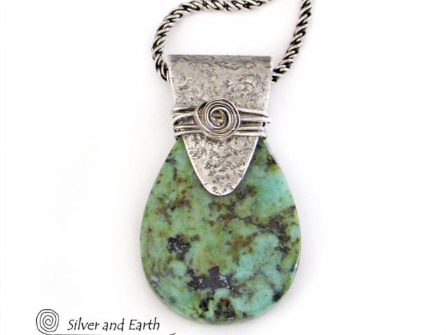 African Turquoise Sterling Silver Necklace - Handcrafted Silver & Stone Jewelry