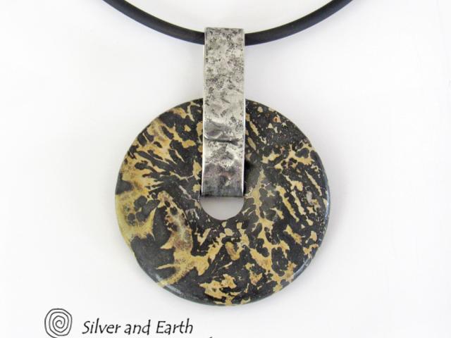 Artistic Jasper Sterling Silver Pendant Necklace - Unisex Jewelry for Men or Women