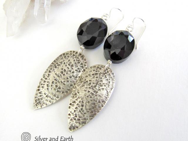 Sparkly Faceted Black Crystal Sterling Silver Earrings - Elegant Dressy Jewelry