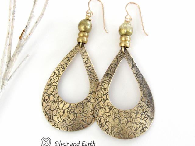 Large Gold Brass Hoop Earrings - Chic Modern Jewelry