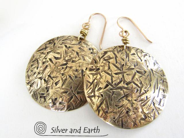 Big Bold Gold Brass Dangle Earrings - Contemporary Modern Jewelry